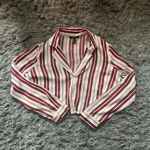 Cropped red white and blue satin look shirt